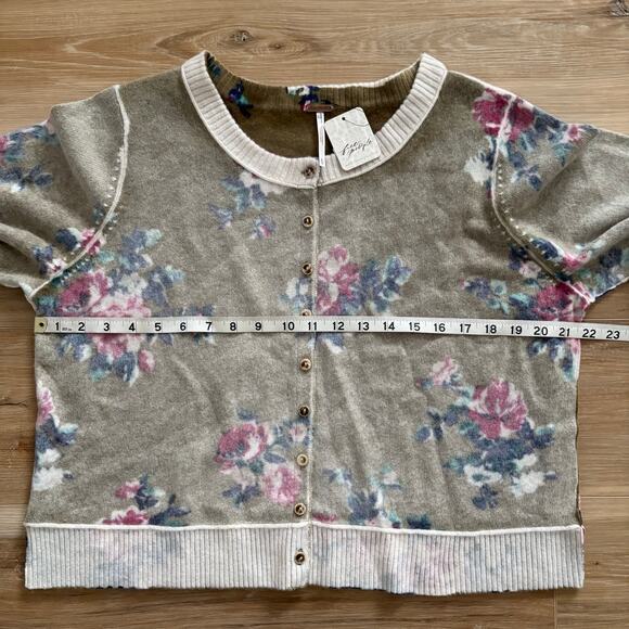 Free People Nocturnal Patterned Cashmere Floral Cardi Moss XL - Picture 4 of 9